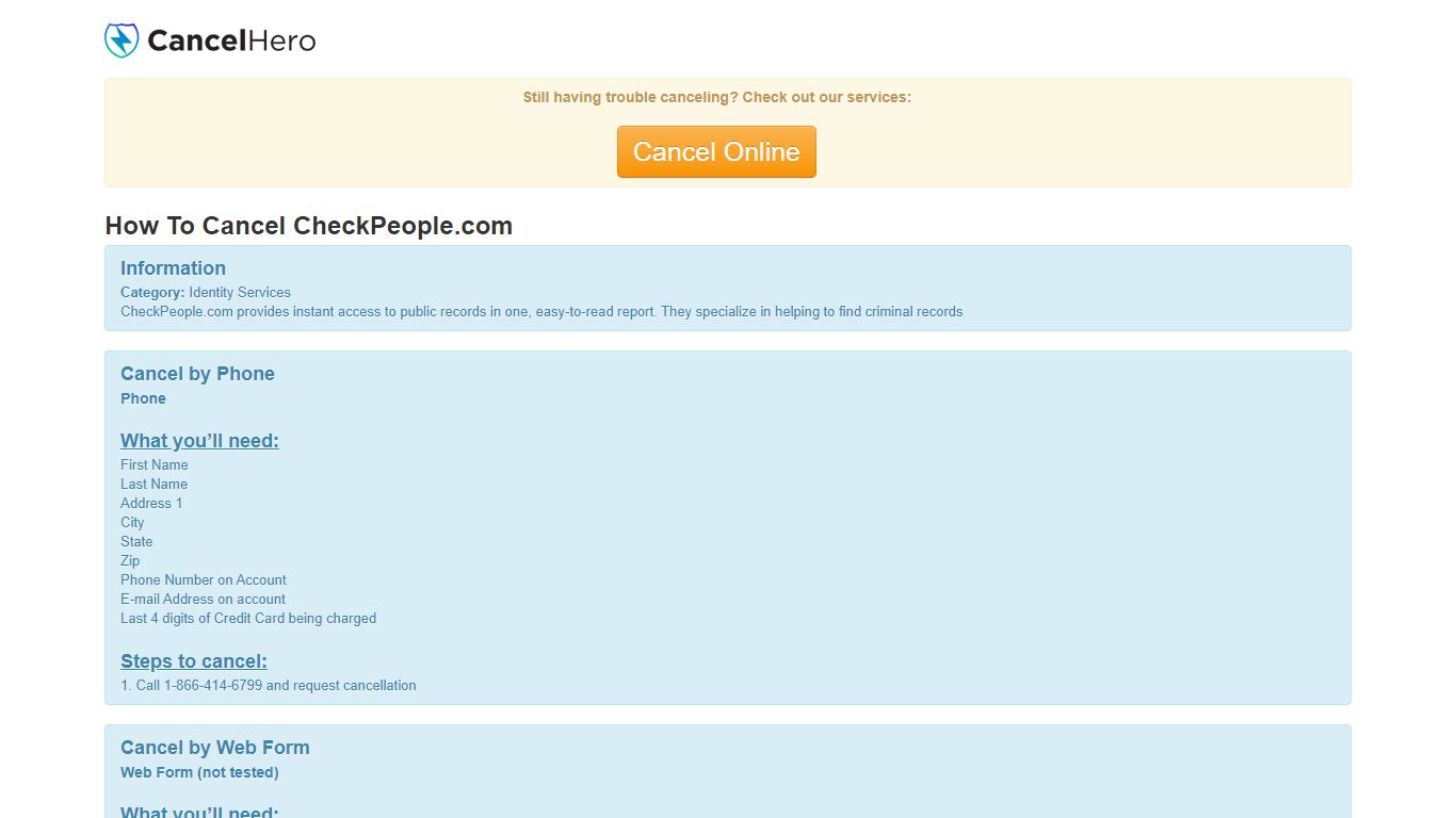 How To Cancel: CheckPeople.com - Cancellation Service